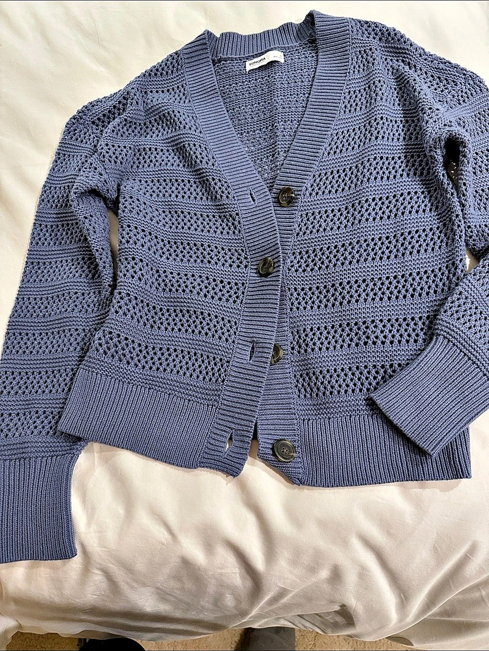 Sonoma Women'Small Knit Button-Front Cardigan in Blue Size Small